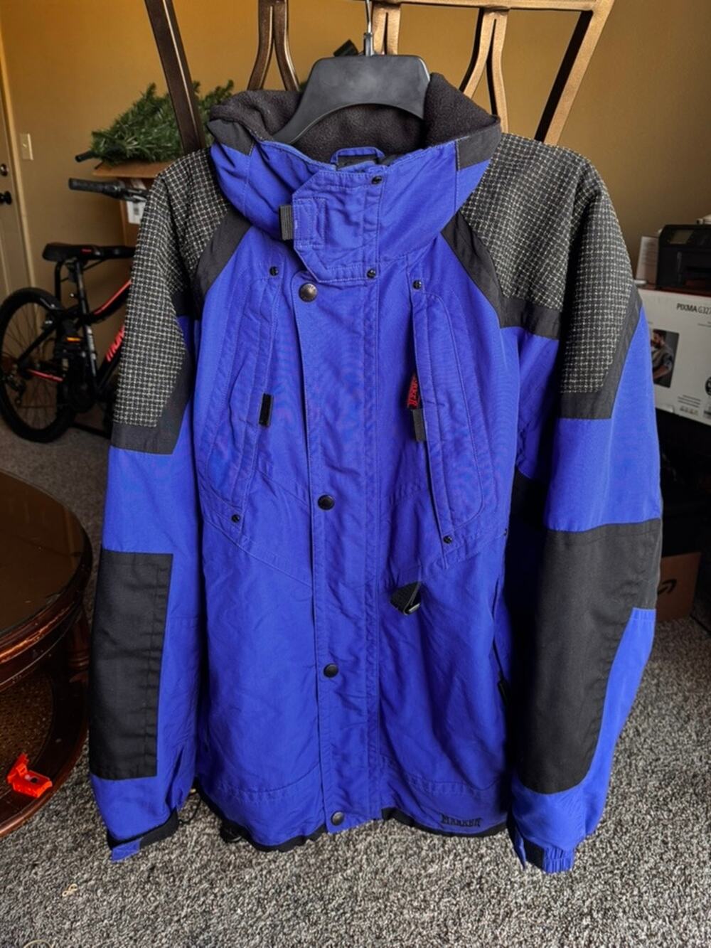 Marker Blue Black Ski Jacket w/ Hood Winter Snow Coat Insulated Size XL